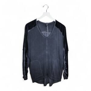 XCVI "Orenda" Top V-neck Velvet Ruched Sleeves Style 13210 Gray w/ Pockets - XS